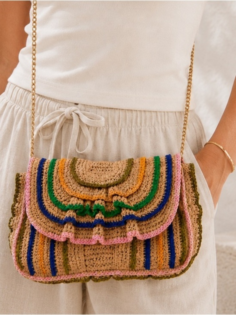 Maeve by Anthropologie Multicolor Raffia Ruffle Clutch Bag NWT Sold Out